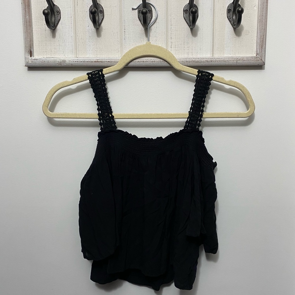Black cropped off the shoulder top from Top10